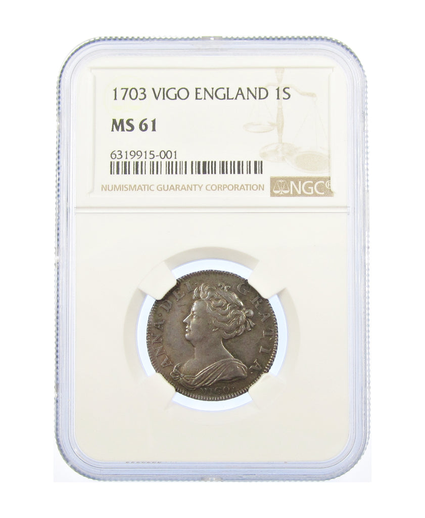 Anne 1703 VIGO Shilling - NGC MS61 – Coopers Coins