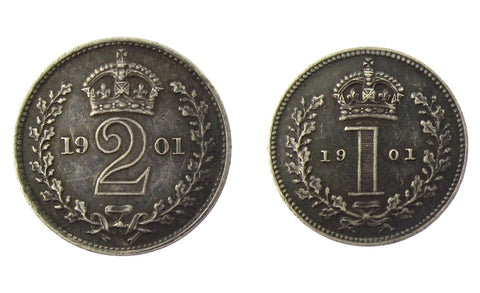 Victoria 1901 Maundy Twopence & Penny - EF
