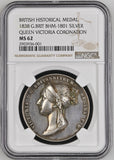 1838 Victoria Coronation 36mm Silver Medal - NGC MS62