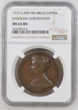 1727 Coronation Of Caroline 34mm Copper Medal - NGC MS63