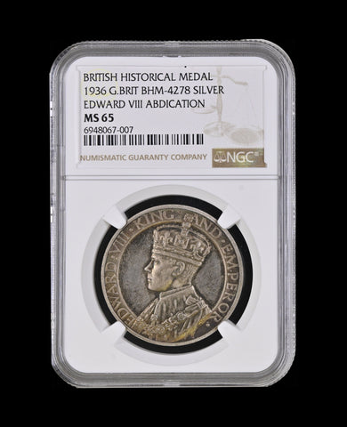1936 Edward VIII Abdication 35mm Silver Medal - NGC MS65