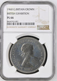 Elizabeth II 1960 British ExhibitIon Crown - NGC PL66