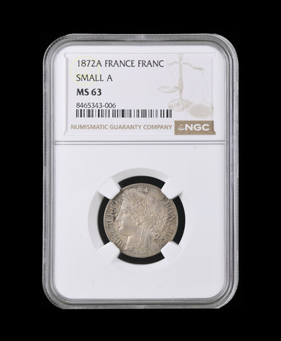 France 1872 A Franc - NGC MS63