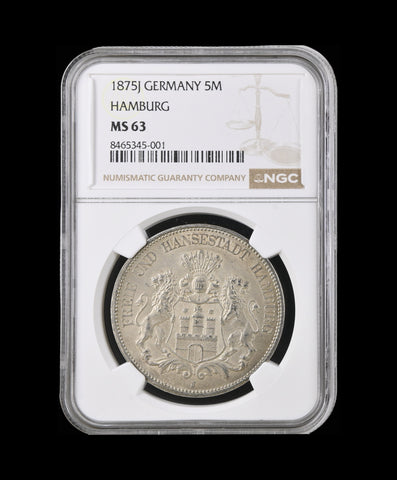 Germany 1875J Hamburg 5 Mark - NGC MS63