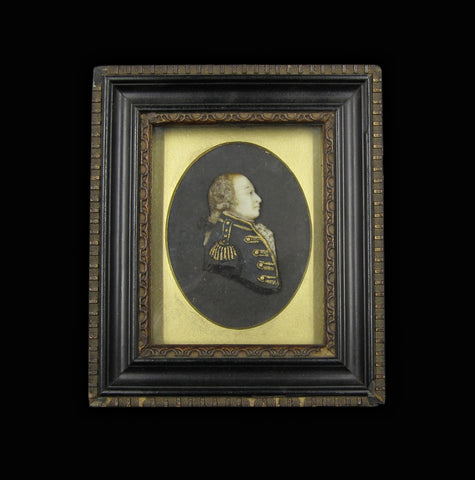 19th Century Coloured Wax Portrait of Admiral Earl Howe - Framed