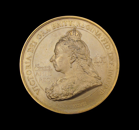 1897 Victoria Diamond Jubilee 76mm British Empire Gilt Medal - By Bowcher