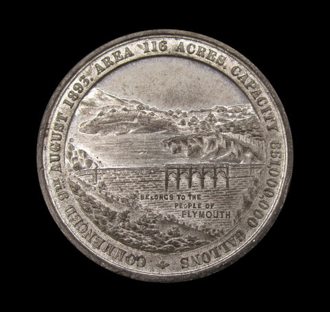 1898 Plymouth Burrator Reservoir Completed 45mm White Metal Medal
