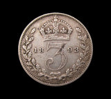 Victoria 1893 Jubilee Head Threepence - Good Fine