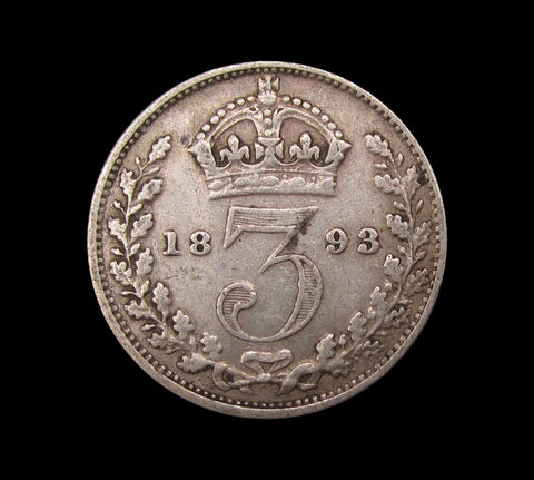 Victoria 1893 Jubilee Head Threepence - Good Fine