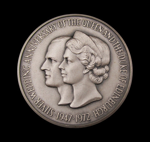 1972 Silver Wedding Anniversary 51mm Silver Medal - By Cornell
