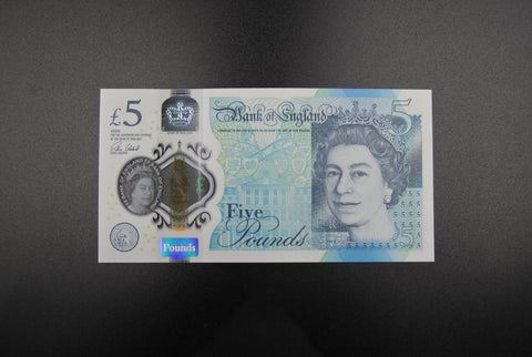 Elizabeth II Polymer £5 Banknote - Very Low Serial AA01 000114