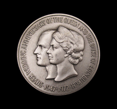 1972 Silver Wedding Anniversary 51mm Silver Medal - By Cornell