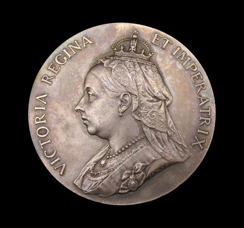 1897 Diamond Jubilee Silvered Bronze 38mm Medal - By Heaton