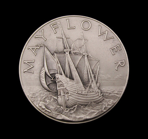1957 Sailing of The Mayflower II 38mm Silver Medal - By Pinches