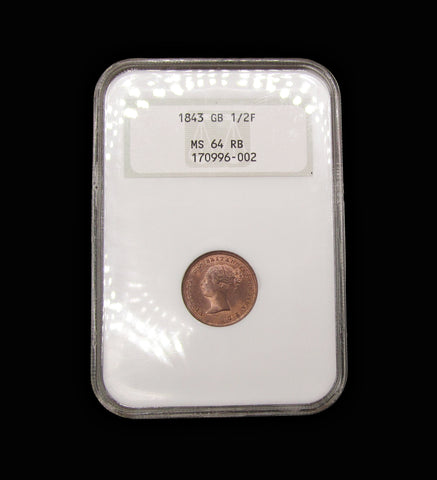Victoria 1843 Half Farthing - NGC MS64RB