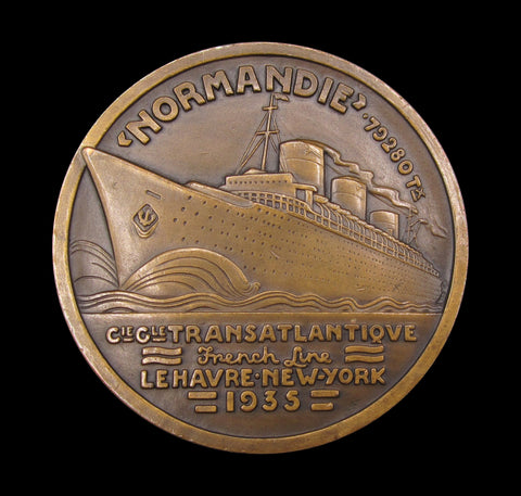 France 1935 Normandie Ship 68mm Bronze Medal - By Vernon