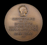 France 1948 Society of Civil Engineers Centenary 68mm Medal - By Vernon