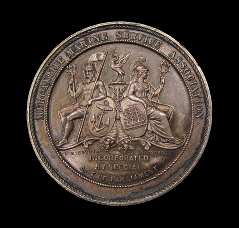 c.1886 Mercantile Marine Service Association 38mm Silver Medal - By Elkington