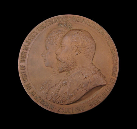 1902 Edward VII & Alexandra Visit to the City of London 76mm Medal - Cased