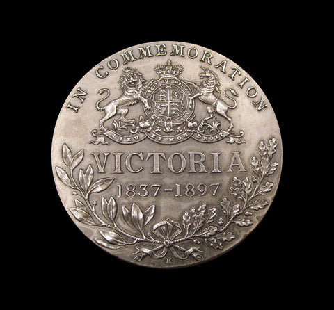 1897 Diamond Jubilee Silvered Bronze 38mm Cased Medal - By Heaton