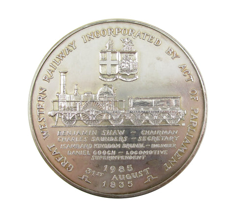 1985 150th Anniversary Of The Great Western Railway 63mm Silver Medal