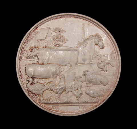 1864 Derbyshire Agricultural Society 54mm Silver Medal - By Ottley
