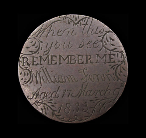 1833 Engraved Convict Transportation Token - Named To William Fenn