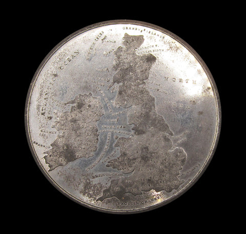1838 Coronation Map Of British Isles 64mm Medal - By Davis