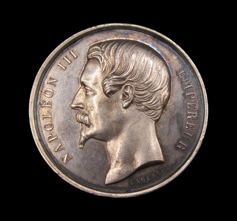 France 1856 Ministry of Agriculture Public Works 41mm Silver Medal - By Caque