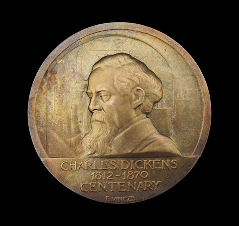 1970 Charles Dickens Centenary 64mm Gilt Silver Medal - By Vincze