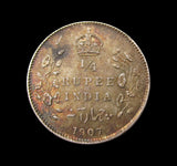 India Edward VII 1907 Quarter Rupee - UNC