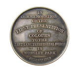 1909 Presentation Of Colours To East Lancashire Territorials 38mm Silver Medal