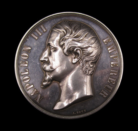 France 1859 Napoleon III Loan of 500 Million For War in Italy 74mm Silver Medal - By Bovy