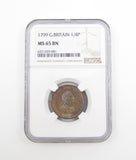 George III 1799 Farthing - NGC MS65BN