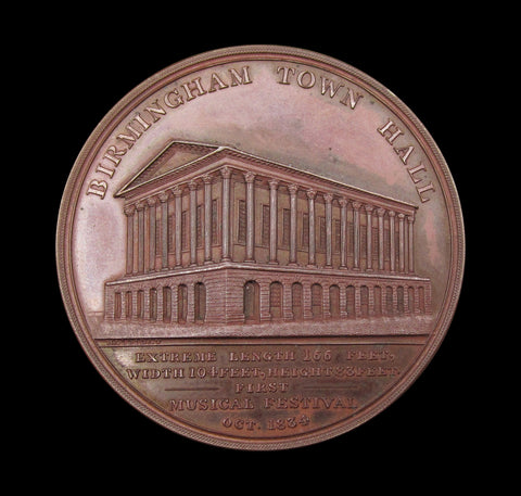1834 Birmingham Town Hall Musical Festival 49mm Bronze Medal - By Halliday