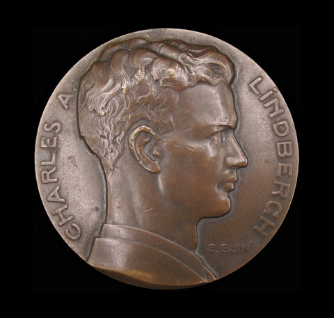 France 1927 Charles Lindbergh New York to Paris Flight 67mm Medal - By Blin