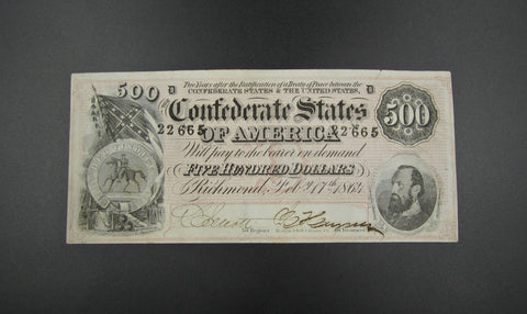 America Confederate States 1864 $500 Banknote