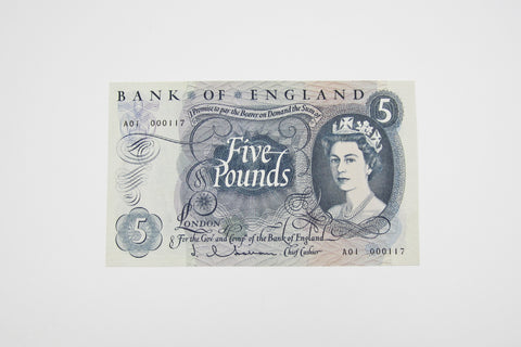Bank Of England 1963 £5 Five Pound Banknote - A01 0000117
