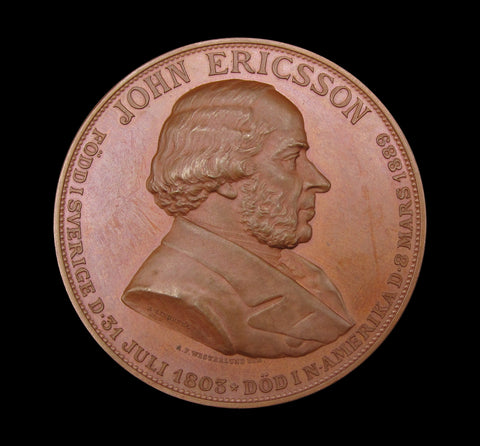 Sweden 1890 John Ericsson 51mm Bronze Medal
