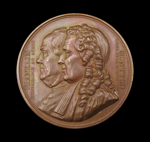 France 1833 Benjamin Franklin & Montyon 42mm Bronze Medal - By Barre