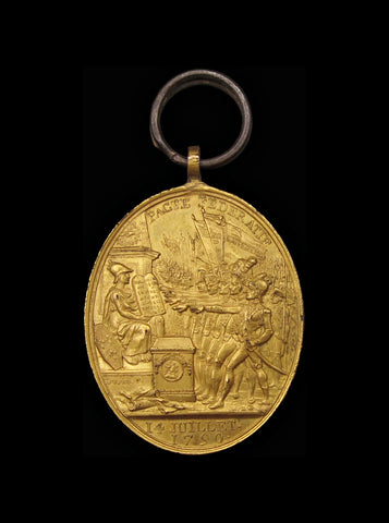France 1790 Louis XVI Constitutional Monarchy Gilt Oval Medal - By Dupre