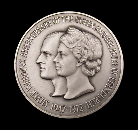 1972 Silver Wedding Anniversary 51mm Silver Medal - By Cornell