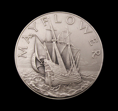 1957 Sailing of The Mayflower II 38mm Silver Medal - By Pinches