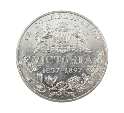 1897 Diamond Jubilee 38mm White Metal Medal By Heaton - Cased