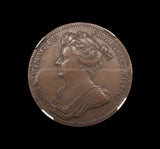 1702 Coronation Of Queen Anne 35mm Bronze Medal - NGC AU58