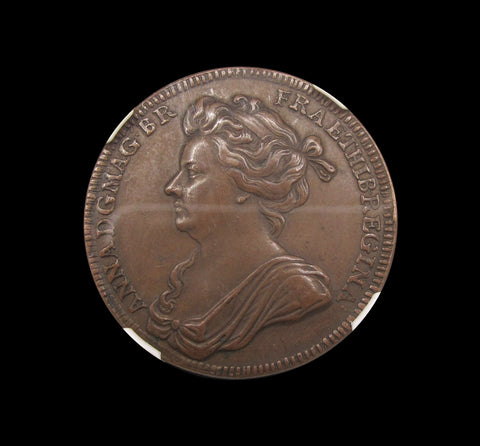 1702 Coronation Of Queen Anne 35mm Bronze Medal - NGC AU58