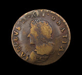 Ireland James II 1691 Limerick Halfpenny - Clear Overstrike