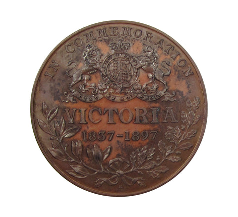 1897 Diamond Jubilee 38mm Bronze Medal By Heaton - Cased