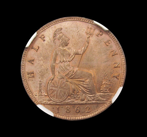 Victoria 1862 Halfpenny - NGC MS64+RD