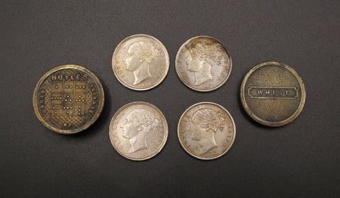 1846-1850 Set of 4 x Victorian Whist Counters In Hoyle's Box